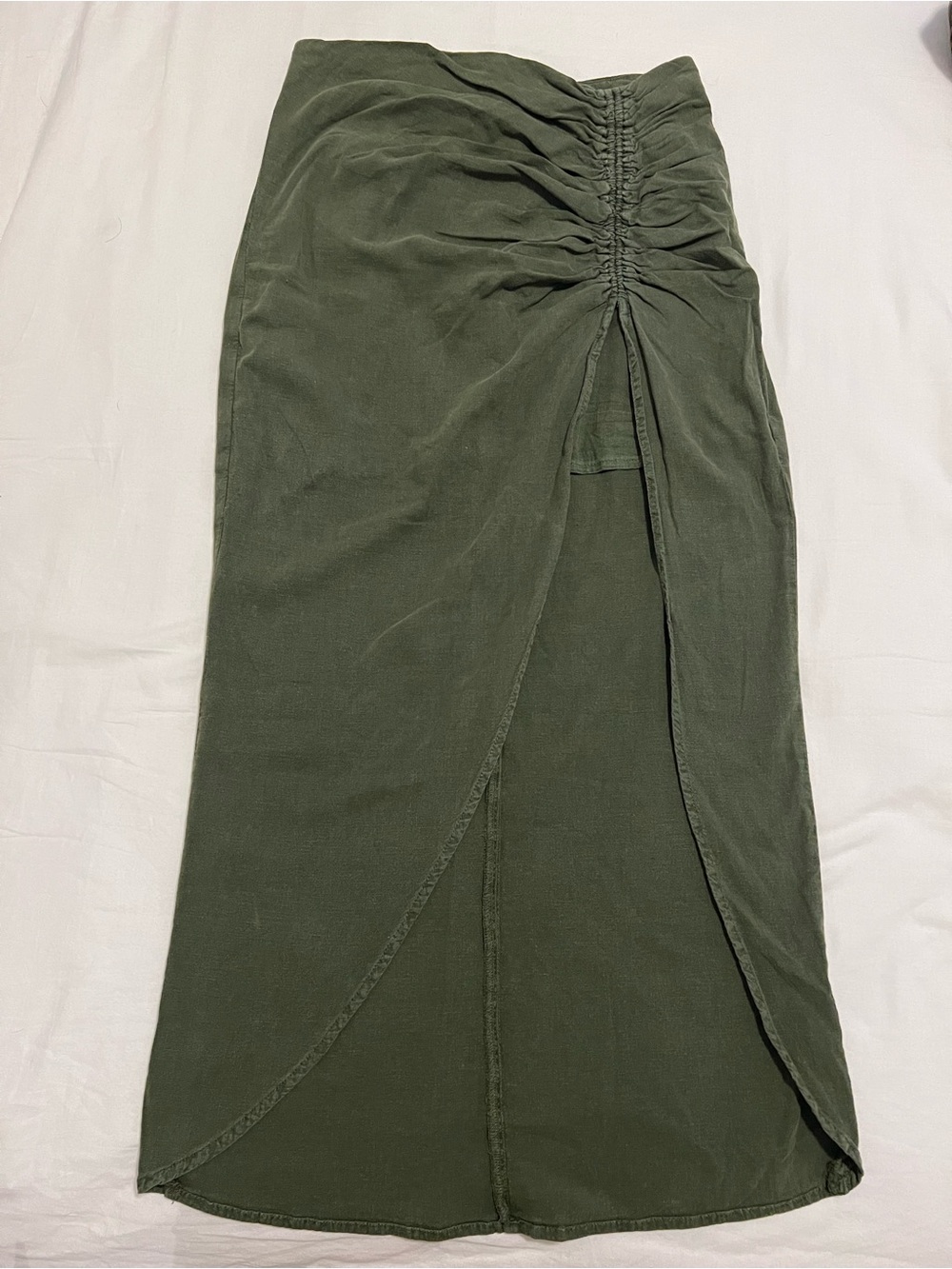 Zara Olive Green Ruched Wrap Maxi Skirt